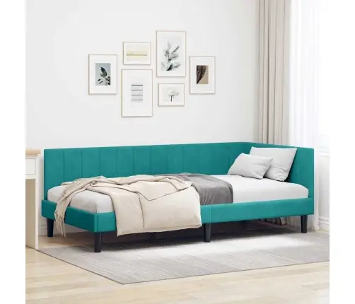 Stūra Gultas Rāmis Tirkīzzila 100 X 200 Cm Samts Vidaxl