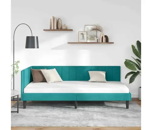 Stūra Gultas Rāmis Tirkīzzila 100 X 200 Cm Samts Vidaxl
