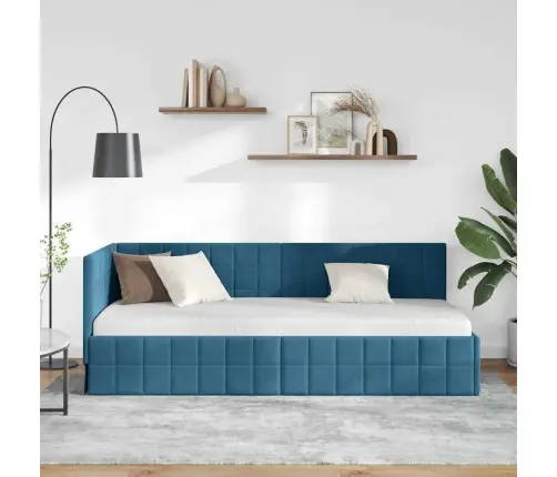 Stūra Gultas Rāmis Ar Galvas Klāju Zila 80 X 200 Cm Samts Vidaxl