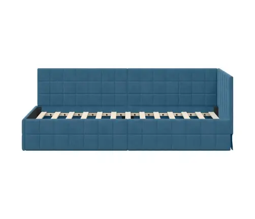 Stūra Gultas Rāmis Ar Galvas Klāju Zila 80 X 200 Cm Samts Vidaxl