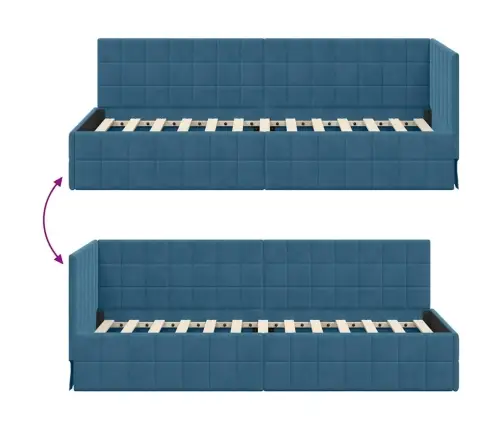 Stūra Gultas Rāmis Ar Galvas Klāju Zila 80 X 200 Cm Samts Vidaxl