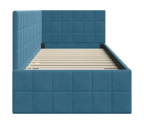 Stūra Gultas Rāmis Ar Galvas Klāju Zila 80 X 200 Cm Samts Vidaxl