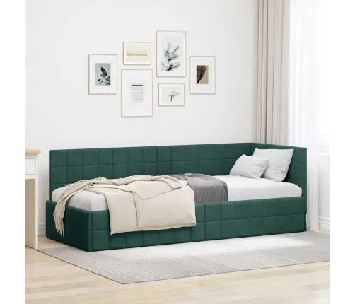 Stūra Gultas Rāmis Ar Galvas Klāju Tumši Zaļa 80 X 200 Cm Samts Vidaxl