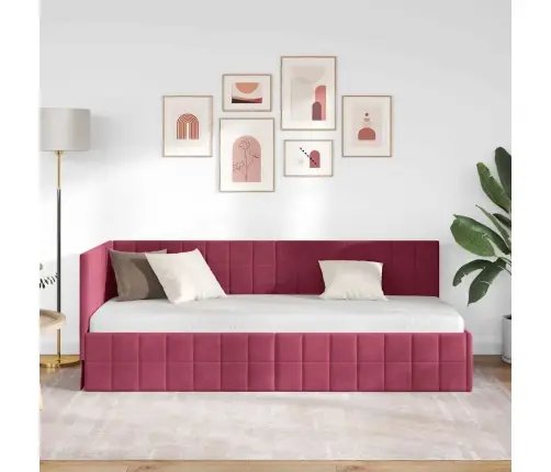 Stūra Gultas Rāmis Ar Galvas Klāju Vīnsarkans 80 X 200 Cm Samts Vidaxl