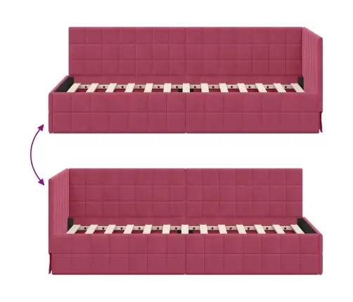 Stūra Gultas Rāmis Ar Galvas Klāju Vīnsarkans 80 X 200 Cm Samts Vidaxl