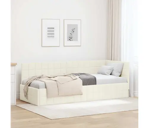 Stūra Gultas Rāmis Ar Galvas Klāju Krēmkrāsa 80 X 200 Cm Samts Vidaxl