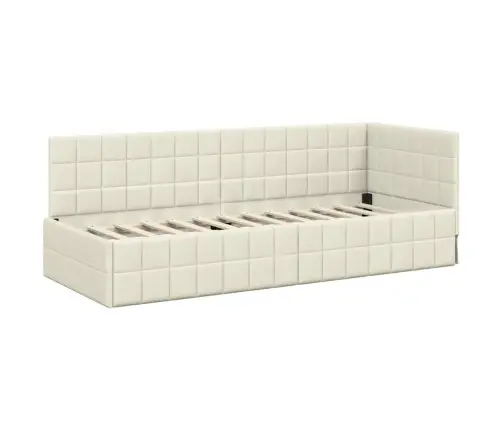 Stūra Gultas Rāmis Ar Galvas Klāju Krēmkrāsa 80 X 200 Cm Samts Vidaxl