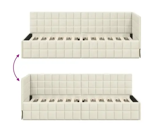 Stūra Gultas Rāmis Ar Galvas Klāju Krēmkrāsa 80 X 200 Cm Samts Vidaxl