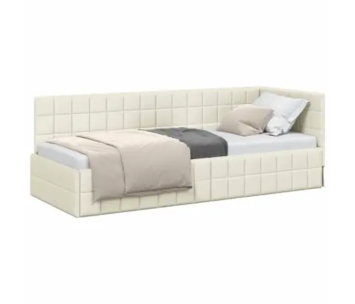 Stūra Gultas Rāmis Ar Galvas Klāju Krēmkrāsa 80 X 200 Cm Samts Vidaxl