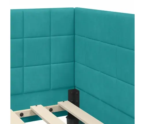 Stūra Gultas Rāmis Ar Galvas Klāju Tirkīzzila 80 X 200 Cm Samts Vidaxl