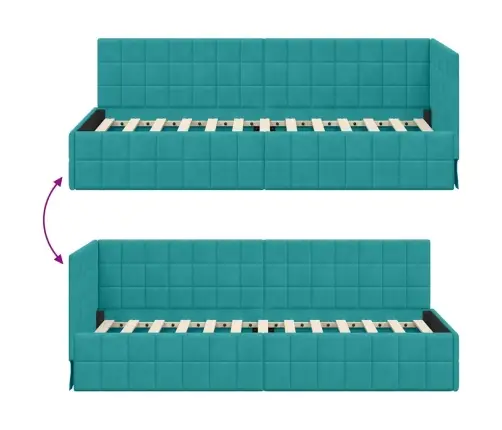 Stūra Gultas Rāmis Ar Galvas Klāju Tirkīzzila 80 X 200 Cm Samts Vidaxl