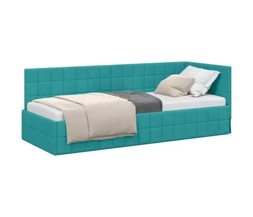 Stūra Gultas Rāmis Ar Galvas Klāju Tirkīzzila 80 X 200 Cm Samts Vidaxl