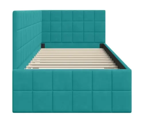 Stūra Gultas Rāmis Ar Galvas Klāju Tirkīzzila 80 X 200 Cm Samts Vidaxl