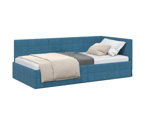 Stūra Gultas Rāmis Ar Galvas Klāju Zila 90 X 190 Cm Samts Vidaxl