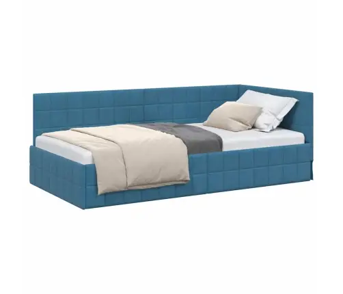 Stūra Gultas Rāmis Ar Galvas Klāju Zila 90 X 190 Cm Samts Vidaxl