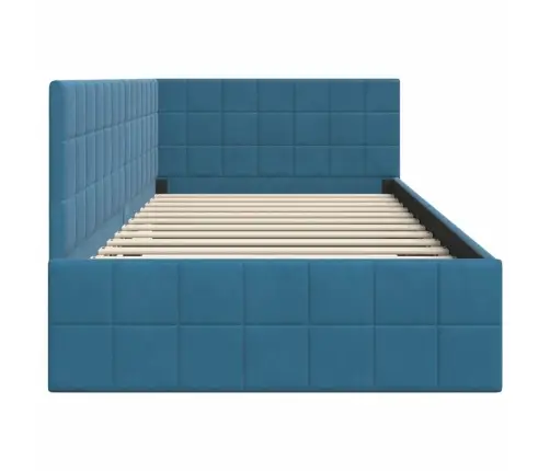Stūra Gultas Rāmis Ar Galvas Klāju Zila 90 X 190 Cm Samts Vidaxl