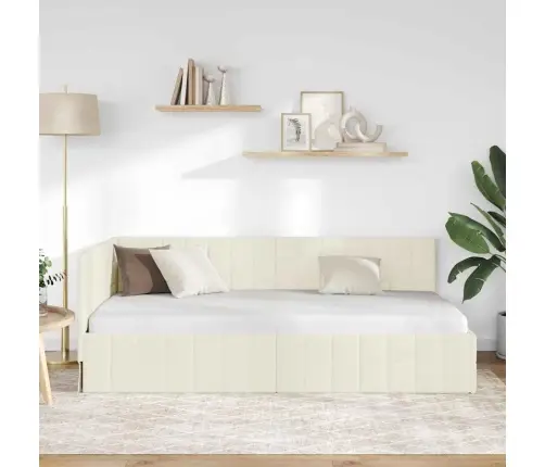Stūra Gultas Rāmis Ar Galvas Klāju Krēmkrāsa 90 X 190 Cm Samts Vidaxl Stūra Gultas Rāmis Ar Galvas Klāju Krēmkrāsa 90 X 190 Cm Samts Vidaxl