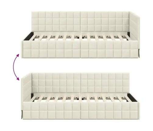 Stūra Gultas Rāmis Ar Galvas Klāju Krēmkrāsa 90 X 190 Cm Samts Vidaxl Stūra Gultas Rāmis Ar Galvas Klāju Krēmkrāsa 90 X 190 Cm Samts Vidaxl