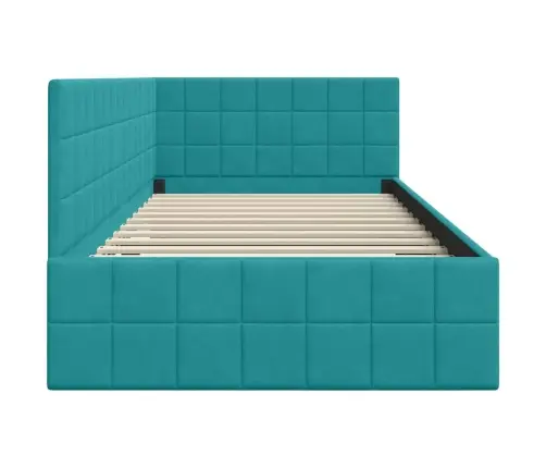 Stūra Gultas Rāmis Ar Galvas Klāju Tirkīzzila 90 X 190 Cm Samts Vidaxl