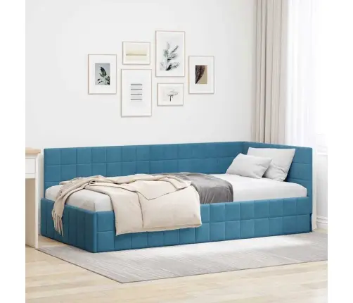 Kampinė Lovos Konstrukcija Mėlyna 90 Cm X 200 Cm Aksomas