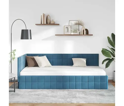 Kampinė Lovos Konstrukcija Mėlyna 90 Cm X 200 Cm Aksomas