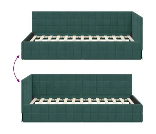 Stūra Gultas Rāmis Ar Galvas Klāju Tumši Zaļa 90 X 200 Cm Samts Vidaxl
