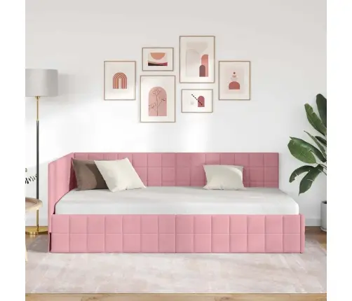 Stūra Gultas Rāmis Ar Galvas Klāju Rozā 90 X 200 Cm Samts Vidaxl