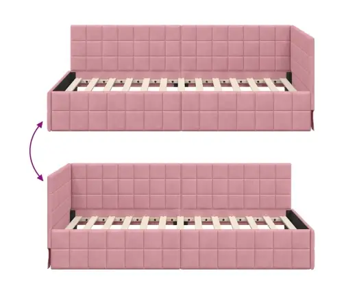 Stūra Gultas Rāmis Ar Galvas Klāju Rozā 90 X 200 Cm Samts Vidaxl