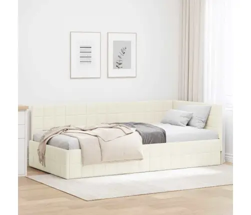 Kampinė Lovos Konstrukcija Kreminė 90 Cm X 200 Cm Aksomas
