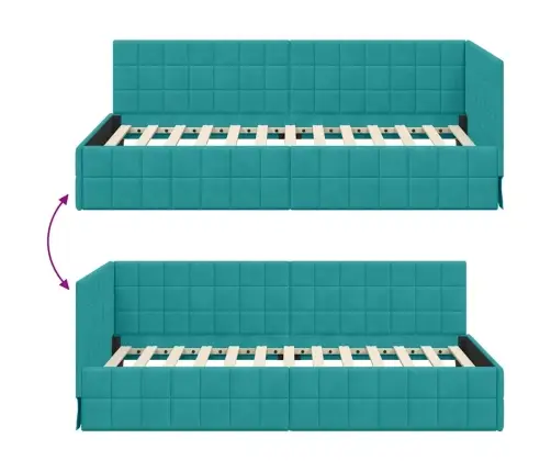Stūra Gultas Rāmis Ar Galvas Klāju Tirkīzzila 90 X 200 Cm Samts Vidaxl