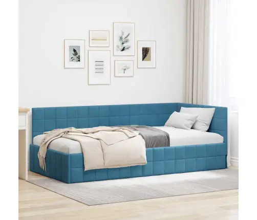 Stūra Gultas Rāmis Ar Galvas Klāju Zila 100 X 200 Cm Samts Vidaxl