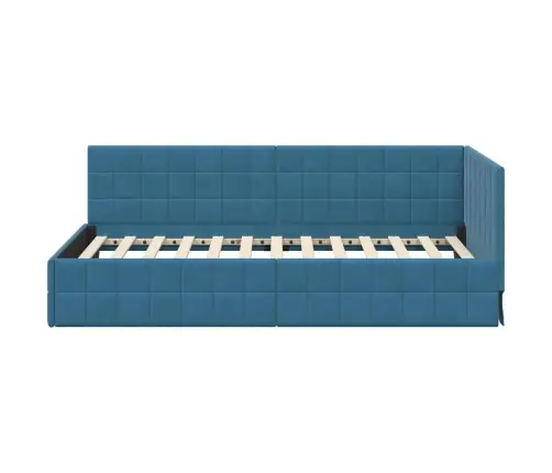 Stūra Gultas Rāmis Ar Galvas Klāju Zila 100 X 200 Cm Samts Vidaxl