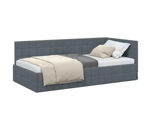 Kampinė Lovos Konstrukcija Tamsiai Pilka 100 X 200 Cm Aksomas