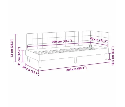 Stūra Gultas Rāmis Gaiši Pelēka 80 X 200 Cm Samts Vidaxl