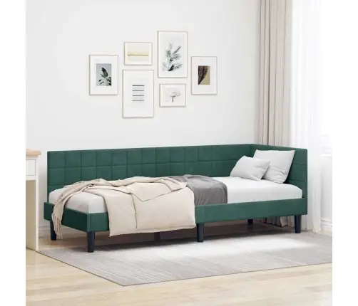 Stūra Gultas Rāmis Ar Galvas Klāju Tumši Zaļa 80 X 200 Cm Samts Vidaxl