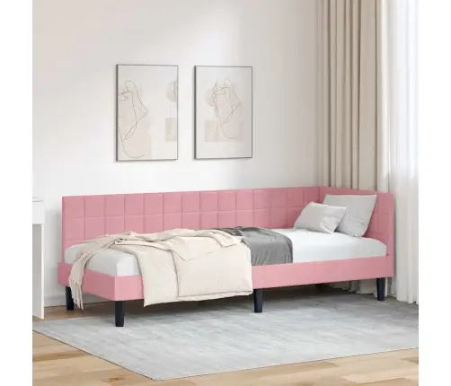 Stūra Gultas Rāmis Ar Galvas Klāju Rozā 80 X 200 Cm Samts Vidaxl