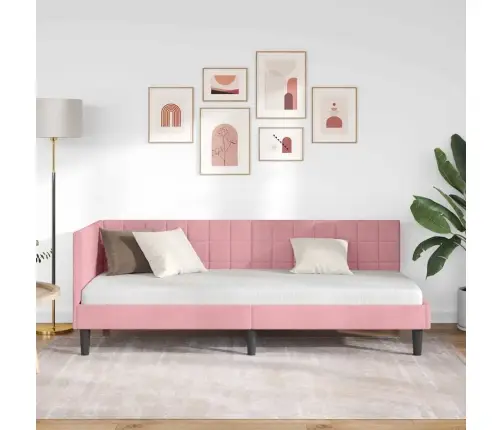 Stūra Gultas Rāmis Ar Galvas Klāju Rozā 80 X 200 Cm Samts Vidaxl