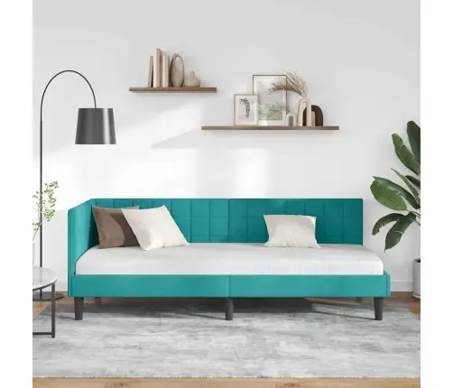 Stūra Gultas Rāmis Ar Galvas Klāju Tirkīzzila 80 X 200 Cm Samts Vidaxl