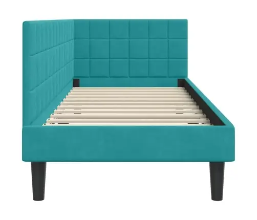 Stūra Gultas Rāmis Ar Galvas Klāju Tirkīzzila 80 X 200 Cm Samts Vidaxl