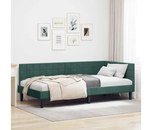 Kampinė Lovos Konstrukcija Tamsiai Žalia 90 Cm X 190 Cm Aksomas