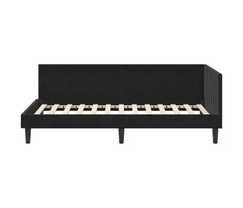 Stūra Gultas Rāmis Ar Galvas Klāju Melna 90 X 190 Cm Samts Vidaxl