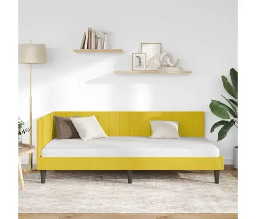 Stūra Gultas Rāmis Ar Galvas Klāju Dzeltena 90 X 190 Cm Samts Vidaxl