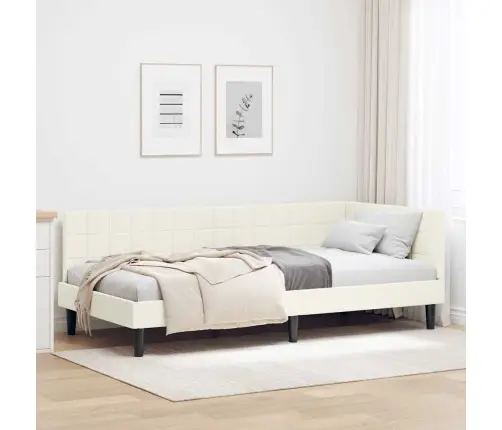 Kampinė Lovos Konstrukcija Kreminė 90 Cm X 190 Cm Aksomas