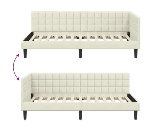 Kampinė Lovos Konstrukcija Kreminė 90 Cm X 190 Cm Aksomas