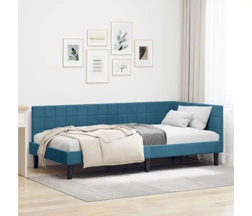 Kampinė Lovos Konstrukcija Mėlyna 90 Cm X 200 Cm Aksomas