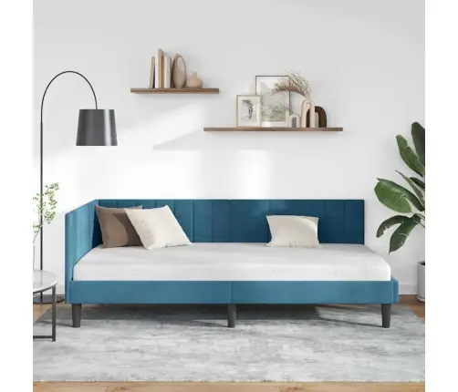 Kampinė Lovos Konstrukcija Mėlyna 90 Cm X 200 Cm Aksomas
