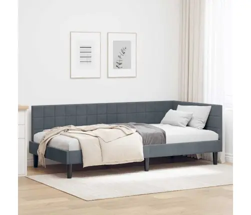 Kampinė Lovos Konstrukcija Tamsiai Pilka 90 X 200 Cm Aksomas Kampinė Lovos Konstrukcija Tamsiai Pilka 90 X 200 Cm Aksomas