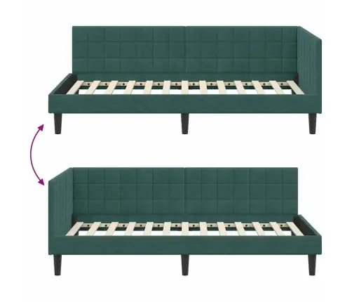 Stūra Gultas Rāmis Ar Galvas Klāju Tumši Zaļa 90 X 200 Cm Samts Vidaxl