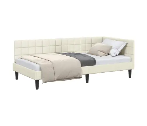 Stūra Gultas Rāmis Ar Galvas Klāju Krēmkrāsa 90 X 200 Cm Samts Vidaxl