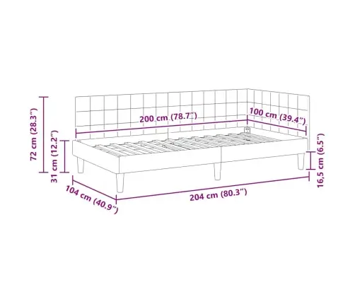 Stūra Gultas Rāmis Tumši Pelēka 100 X 200 Cm Samts Vidaxl